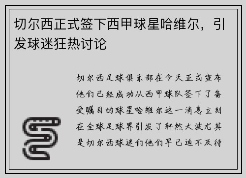 切尔西正式签下西甲球星哈维尔，引发球迷狂热讨论